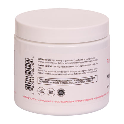 Magnesium Glycinate Powder back label — suggested use, vegan and non-GMO certified, FDA disclaimer